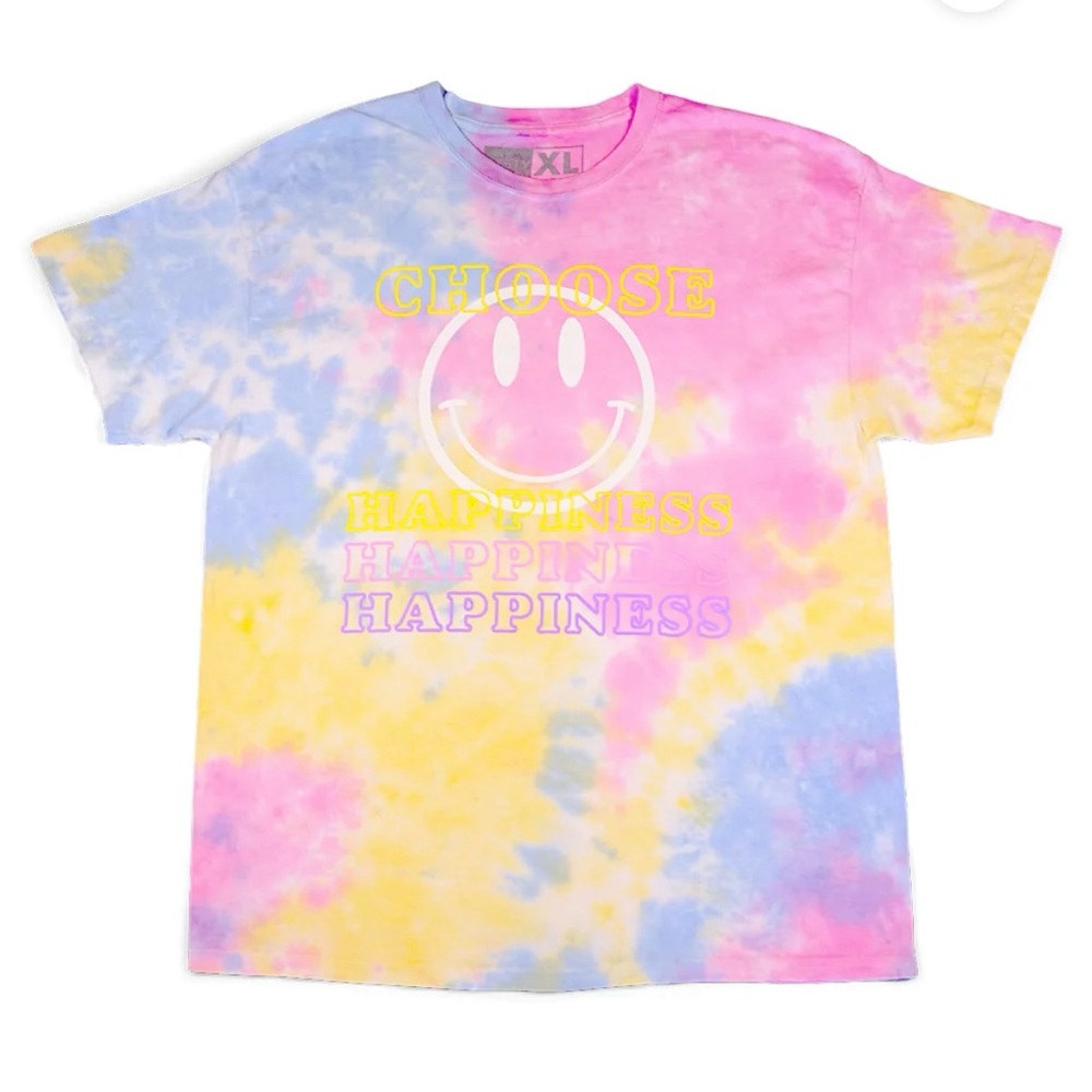 NWOT Festy Besty Choose Happiness 100% cotton pastel tye dye t shirt unisex